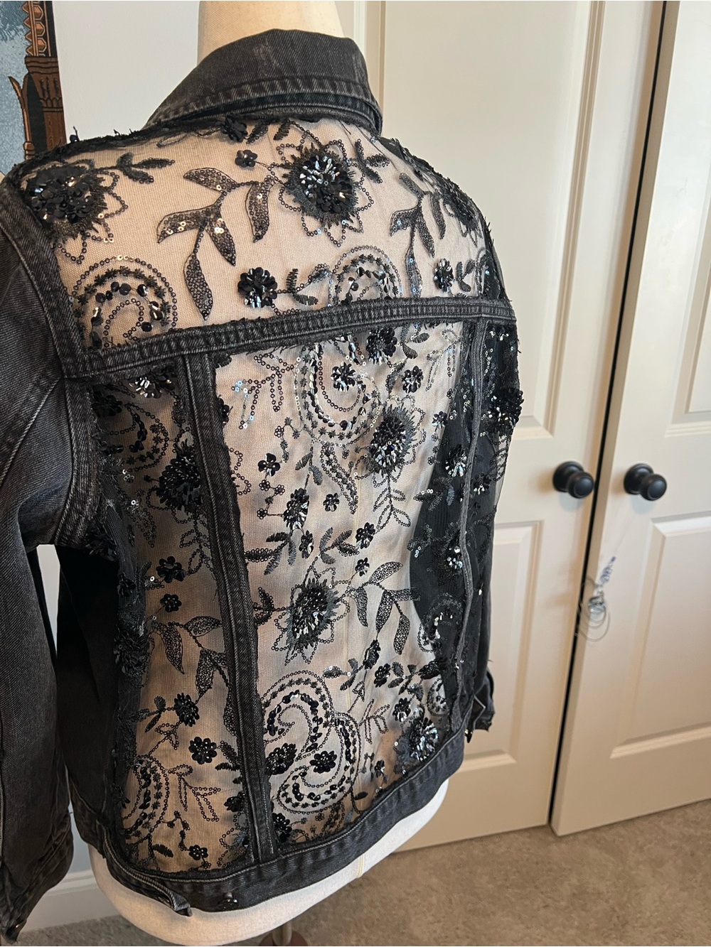 i jeans by Buffalo Black Embroidered Sheer Back Denim Jacket